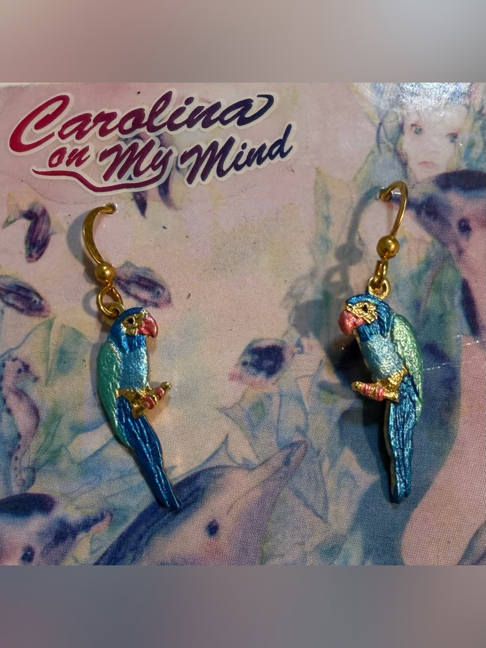 Blue Parrot Drop Earrings - Gold Accent